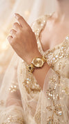 Gold with Red and Green Enamel Ethnic Bracelet Watch detail, Cunei India