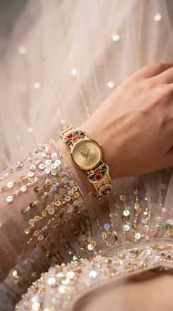Gold Red Green Pearl Ethnic Watch product photo, Cunei India