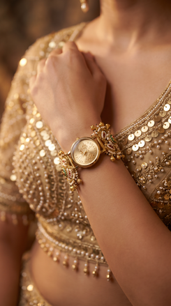 Gold, Red and Green Pearl Ethnic Bracelet Watch product photo, Cunei India