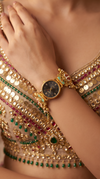 Gold, Red and Green Pearl Ethnic Watch side view, Cunei India