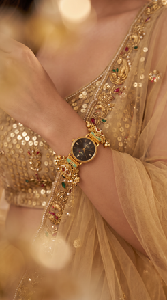 Gold, Red and Green Pearl Ethnic Watch product photo, Cunei India