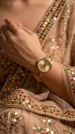 Gold Red Green Enamel Ethnic Wrist Watch product photo, Cunei India