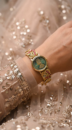 Gold Red Green Pearl Ethnic Bracelet Watch product photo, Cunei India