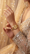 Gold, Red, Green, and White Pearl Ethnic Bracelet Watch detail, Cunei India
