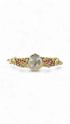 Gold, Red, Green, and White Pearl Ethnic Bracelet Watch for women, Cunei India