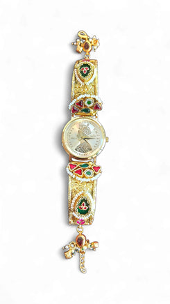 Imperial Gold, Red, Green and White Pearl Watch, side view, Cunei India