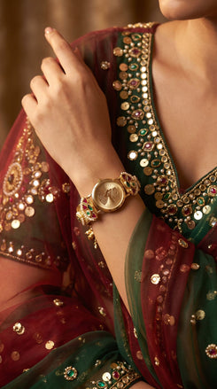 Imperial Gold, Red, Green and White Pearl Watch, detail, Cunei India