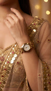 Gold with Red and White Accents Cz Floral Watch side view, Cunei India