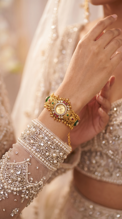 Gold Shield Ruby Bracelet Watch side view, Cunei India