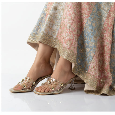 Gold Studded Transparent Heels