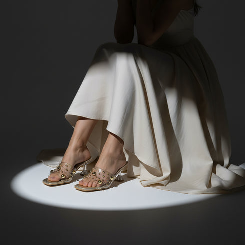 Gold Studded Transparent Heels