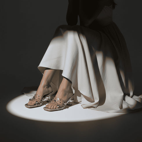 Gold Studded Transparent Heels