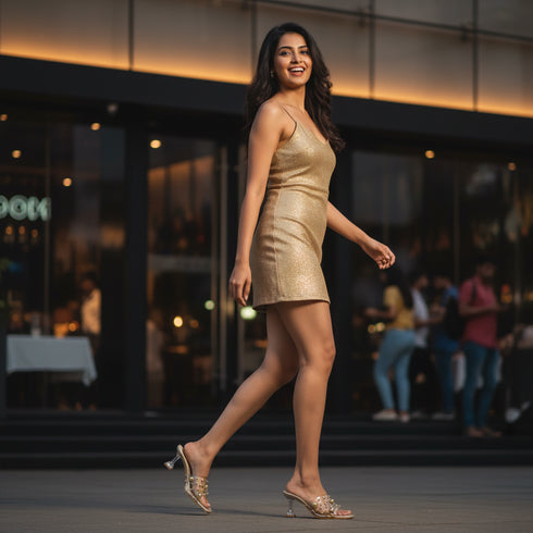 Gold Studded Transparent Heels