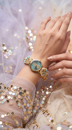 Gold Turquoise and Red Pearl Ethnic Bracelet Watch product photo, Cunei India