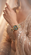 Gold Turquoise and Red Pearl Ethnic Bracelet Watch detail, Cunei India