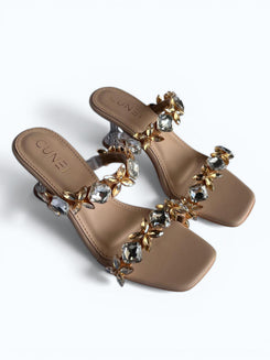 Gold and White Crystal Heels for Women - Party & Wedding Wear - Image 8 - Cunei India