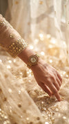 Gold and White Ethnic Wrist Watch side view, Cunei India