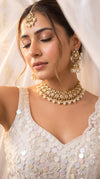 Gold and White Kundan Pearl Drop Necklace Set, Cunei India