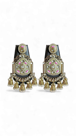 Gold, White, and Pink Kundan Ethnic Hanging Earrings for women, Cunei India