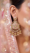 Gold, White, and Pink Kundan Ethnic Hanging Earrings product photo, Cunei India