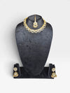 Gold and White Three Piece Scalloped CZ Pearl Drops Necklace Set - view 4