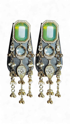 Green and Clear Cz Cascading Hanging Earrings for women, Cunei India