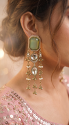 Green and Clear Cz Cascading Hanging Earrings side view, Cunei India