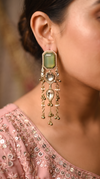 Green and Clear Cz Cascading Hanging Earrings detail, Cunei India