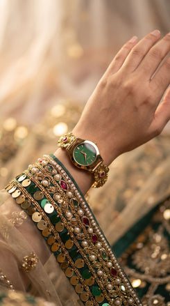 Green Dial with Red and White Accents Cz Floral Wrist Watch product photo, Cunei India