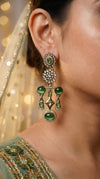 Green Floral Diamond Dangling Earrings for women, Cunei India