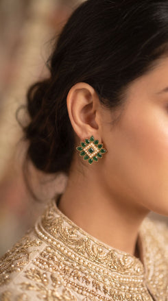 Green Kundan Stud Earrings for Women - view 2
