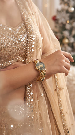 Green Red Black Pearl Ethnic Embellished Watch detail, Cunei India