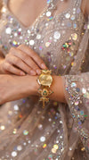 Green and Red Pearl Ethnic Bracelet Watch side view, Cunei India