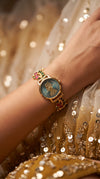 Green and Red Pearl Ethnic Bracelet Watch detail, Cunei India