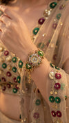 Green and Red Cz Ethnic Bracelet Watch side view, Cunei India