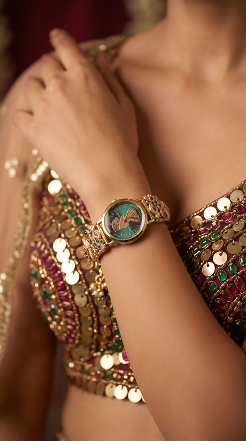 Imperial Green and Red Coin Dial Pearl Watch, for women, Cunei India