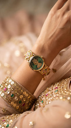 Imperial Green and Red Coin Dial Pearl Watch, product photo, Cunei India