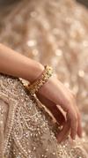 Green and Red Floral Kundan Pearl Studded Ethnic Kada Bangles side view, Cunei India