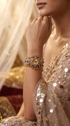 Green and Red Floral Motif CZ Pearl Watch for Women, detail, Cunei India