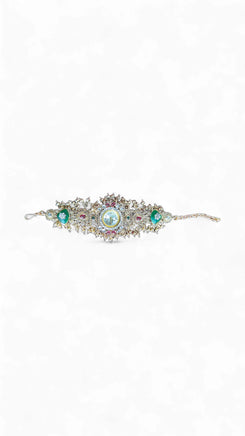 Green and Red Kundan Studded CZ Watch for Women, side view, Cunei India