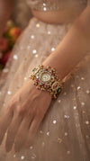 Green and Red Kundan Studded Pearl CZ Watch for Women, detail, Cunei India
