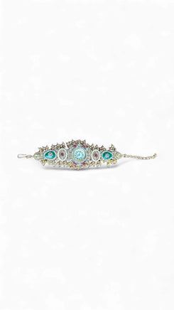 Green and Red Kundan Studded Pearl Enamel Watch for Women, side view, Cunei India