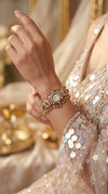 Green and Red Kundan Studded Pearl Enamel Watch for Women, product photo, Cunei India
