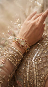 Green and Red Kundan Studded Pearl Enamel Watch for Women, detail, Cunei India