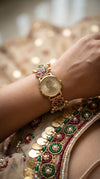 Imperial Green and Red Meenakari Floral Band Pearl Watch, detail, Cunei India