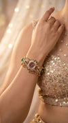 Green and Red Multi Stone Studded CZ Watch for Women, side view, Cunei India