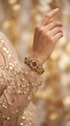 Green and Red Multi Stone Studded CZ Watch for Women, detail, Cunei India