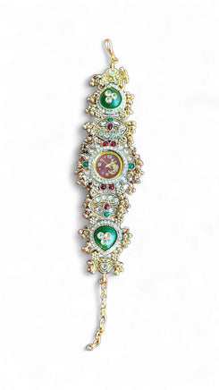 Green and Red Ornate CZ Enamel Watch for Women, side view, Cunei India