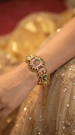 Green and Red Ornate CZ Enamel Watch for Women, product photo, Cunei India