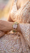 Green and Red Ornate CZ Enamel Watch for Women, detail, Cunei India